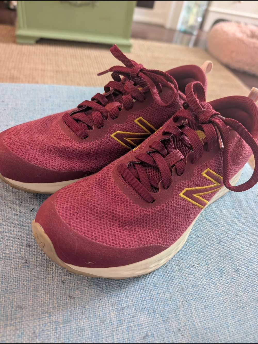 New Balance Maroon Athletic Sneakers with Yellow Accent